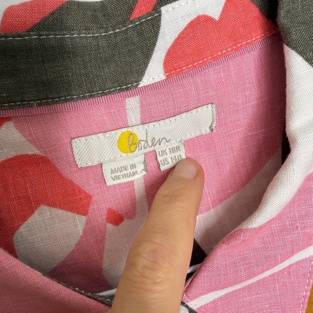 J14 Boden Pink Floral Linen Button Down Shirt Long Sleeve W0698 Womens US 14R - Picture 5 of 7